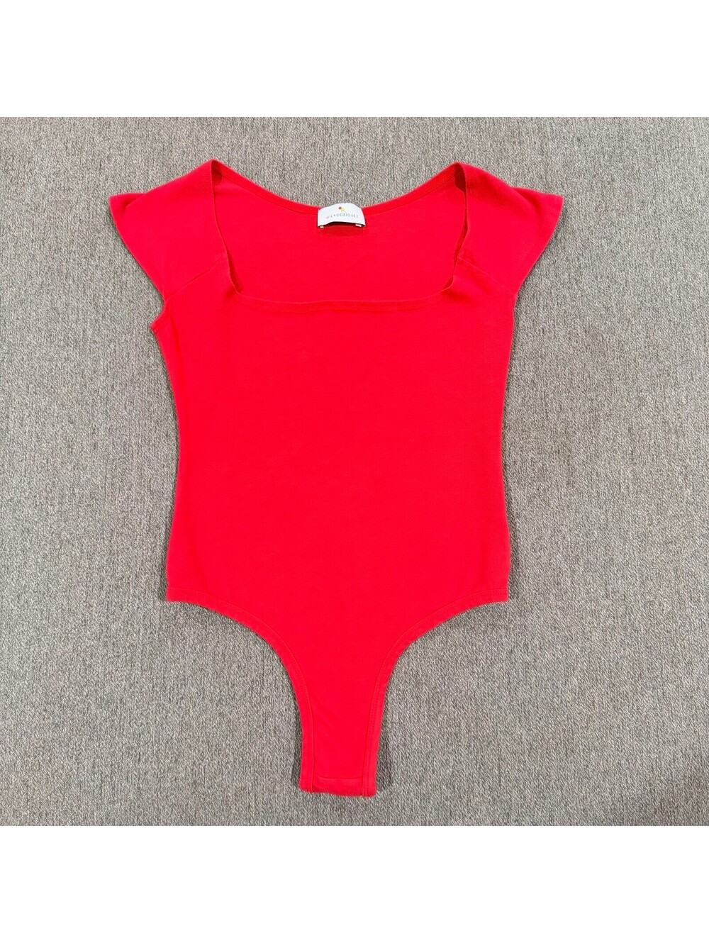 Gil Rodriguez Red Square Neck Bodysuit Women’s M Cap Sleeve Thong